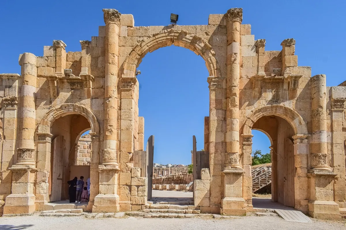 gate, entrance, stone, architecture, ancient, history, historic, tourism, culture, travel, gerasa, jerash, jordan, brown history, brown culture, jerash, jerash,