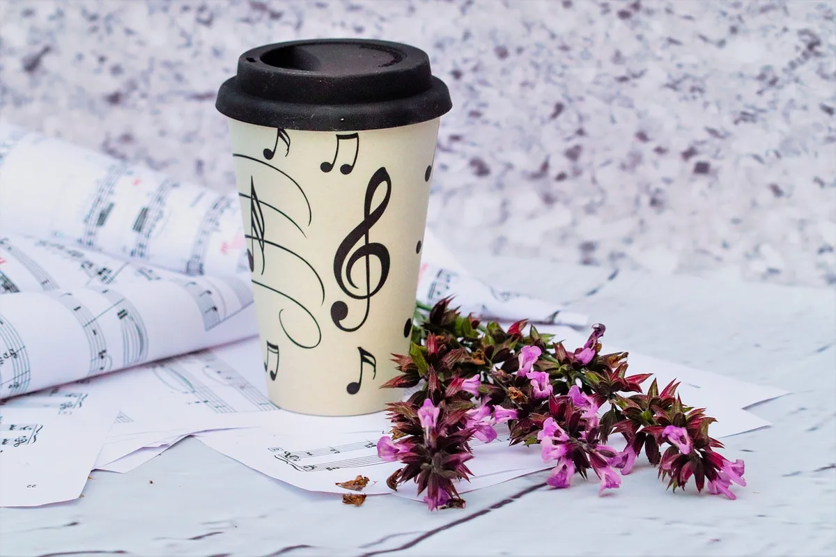 music, coffee, coffee cup, notes, sheet music, flowers, wildflowers, nature, musical, morning, flower background, inspiration, flower wallpaper, melody, beverag