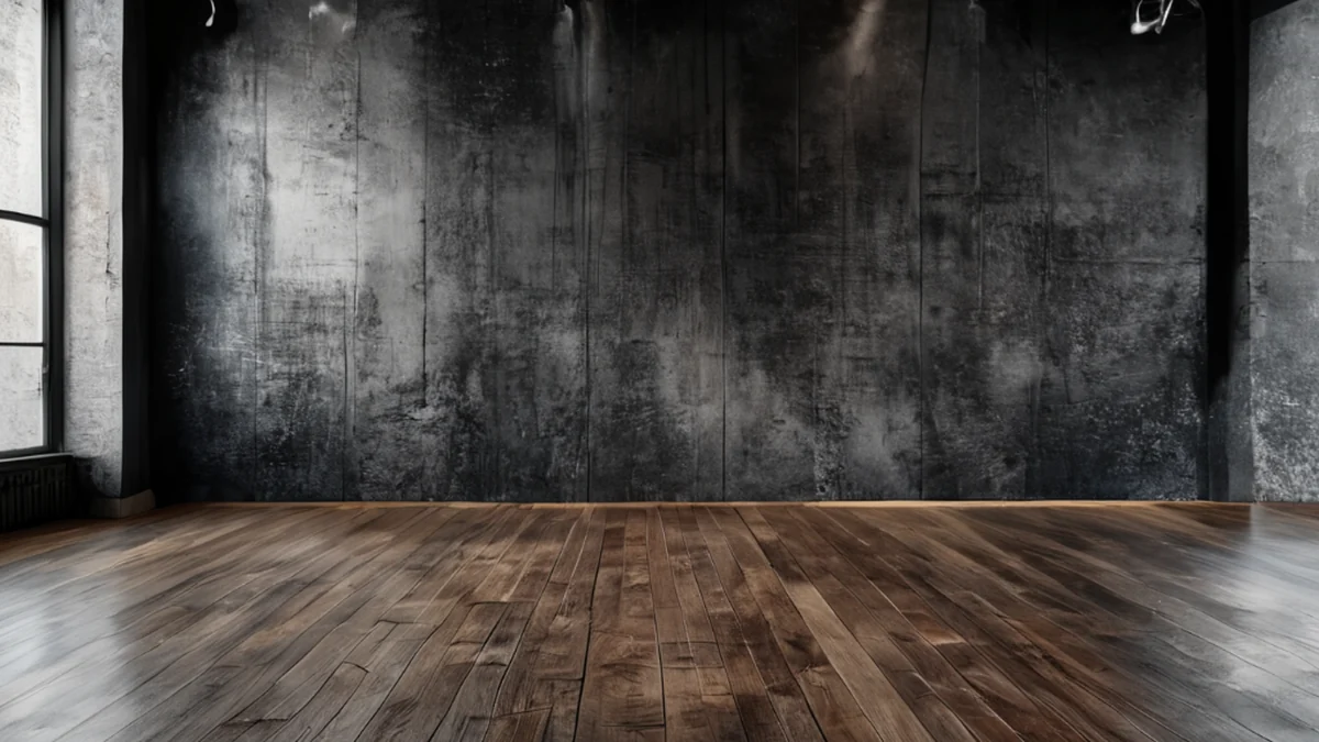 Ein Tanzstudio-Wall hat Spiegel, Beleuchtung und Bodenmuster.