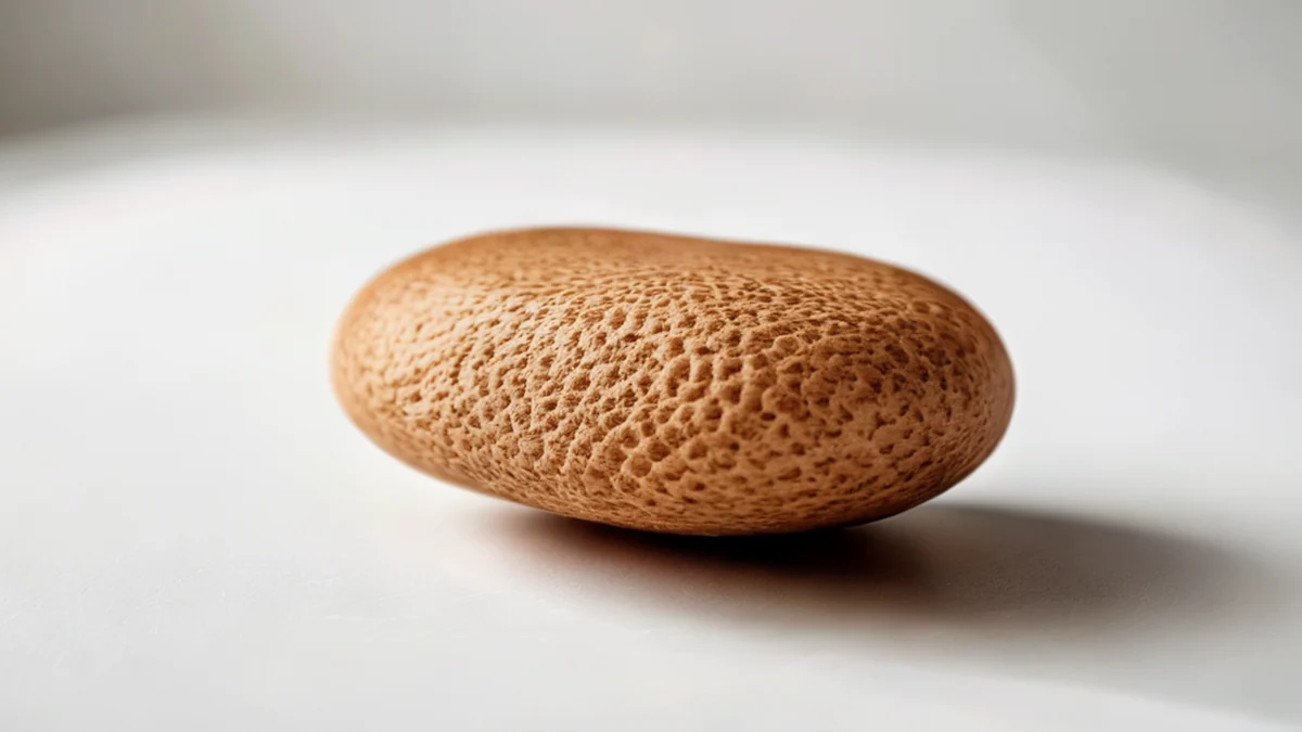 Cork stopper, marrone, ovale, testurato, su una tavola bianca, studio pulito, profondità di campo bassa, fotorealistico, dettagli elevati