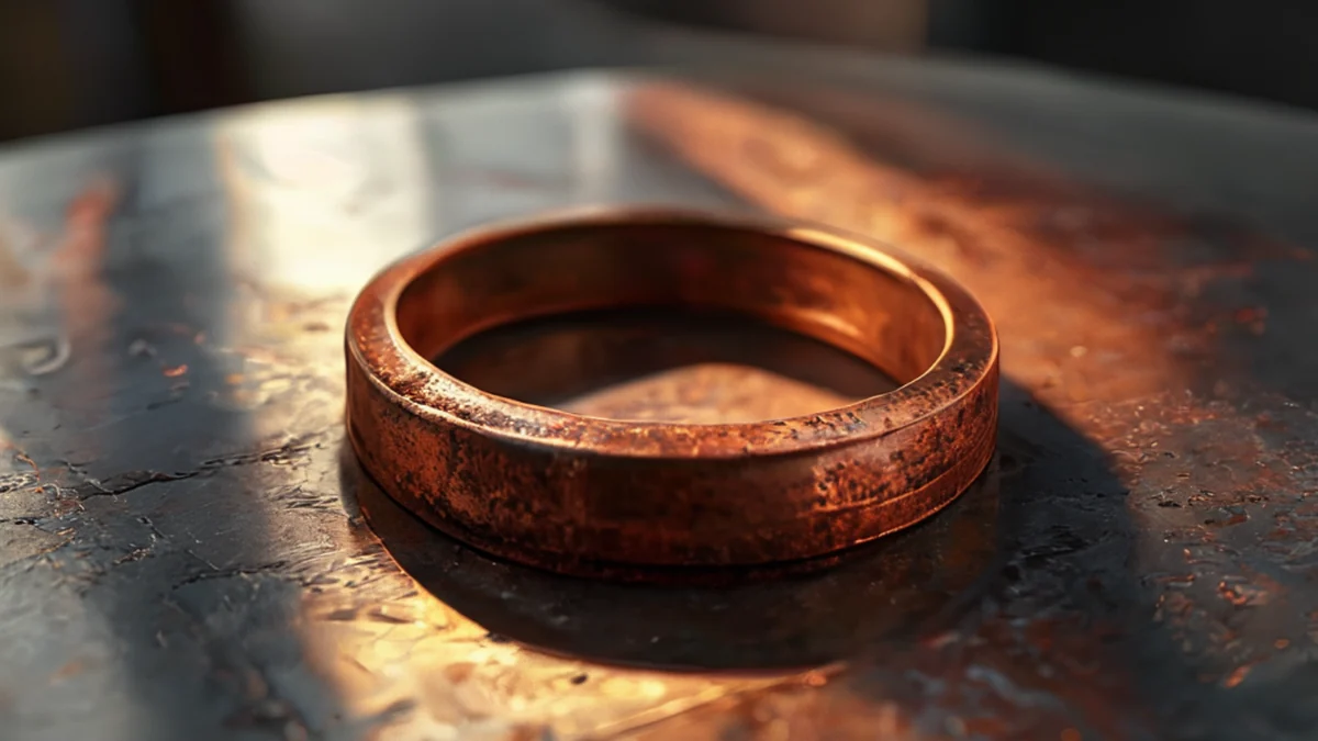 Anillo de cobre con una superficie lisa y una forma circular.